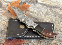 Load image into Gallery viewer, Damascus Steel Pocket Knife Buffalo Horn and Rose Handle