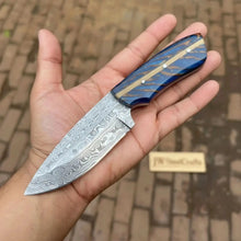 Load image into Gallery viewer, Drop Point Damascus Knife 7” EDC – Persian Utility Style, Blue Pinecone Resin Handle Handmade