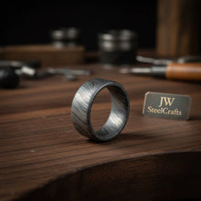 Load image into Gallery viewer, Mens Damascus Steel Wedding Band Smooth Domed Handmade Ring