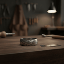 Load image into Gallery viewer, Mens Damascus Steel Wedding Band Smooth Domed Handmade Ring