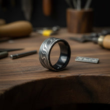 Load image into Gallery viewer, Mens Damascus Steel Wedding Band Smooth Domed Handmade Ring