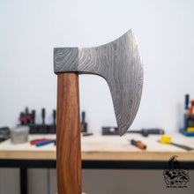 Load image into Gallery viewer, Damascus Steel Scandinavian Working Bearded Axe with Crescent Edge | JW SteelCrafts