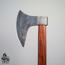 Load image into Gallery viewer, Damascus Steel Scandinavian Working Bearded Axe with Crescent Edge | JW SteelCrafts