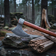 Load image into Gallery viewer, Damascus Steel Scandinavian Working Bearded Axe with Crescent Edge | JW SteelCrafts