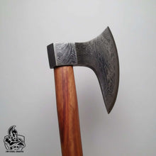Load image into Gallery viewer, Damascus Steel Scandinavian Working Bearded Axe with Crescent Edge | JW SteelCrafts