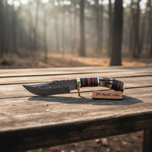 Load image into Gallery viewer, Damascus Steel Skinner Knife Deer Antler Handle Brass Guard Handmade Fixed Blade Hunting Knife