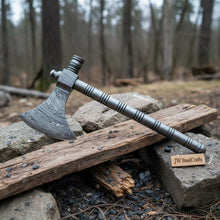 Load image into Gallery viewer, Damascus Steel Smoking Pipe Axe – Hand Forged Functional Pipe Tomahawk with Carved Hardwood Handle | JW SteelCrafts