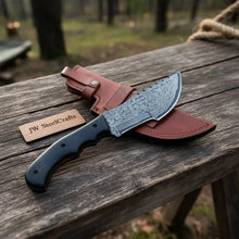 Load image into Gallery viewer, Damascus Steel Tracker Knife with Black Handle – 10 Inch Overall