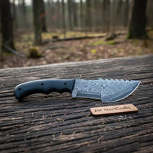 Load image into Gallery viewer, Damascus Steel Tracker Knife with Black Handle – 10 Inch Overall