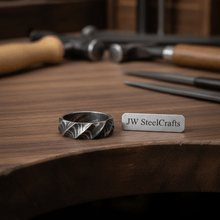 Load image into Gallery viewer, Mens Damascus Steel Twisted Faceted Wedding Band Handmade Ring