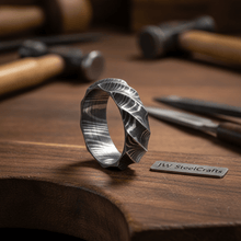 Load image into Gallery viewer, Mens Damascus Steel Twisted Faceted Wedding Band Handmade Ring
