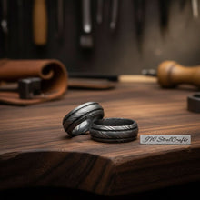 Load image into Gallery viewer, Damascus Steel Wedding Band Set for Couples Twisted Damascus Rings