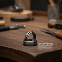 Load image into Gallery viewer, Damascus Steel Wedding Band Set for Couples Twisted Damascus Rings