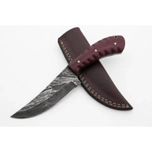 Load image into Gallery viewer, Damascus Trailing Point Skinner Knife with Red Wood Handle – 9 Inch Overall