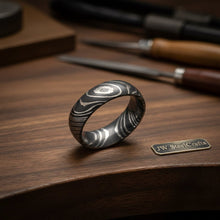 Load image into Gallery viewer, Mens Damascus Steel Wedding Band Raindrop Pattern Handmade Ring