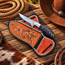 Load image into Gallery viewer, Handmade Horse Rasp Stainless Steel Cowboy Bull Cutter Knife with Turquoise Patterned Handle &amp; Leather Sheath – SH-DS/069