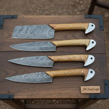 Load image into Gallery viewer, Damascus Kitchen Knife Set of 4 - Hand-Forged Full Tang Blades