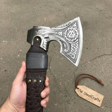 Load image into Gallery viewer, Viking Style Engraved Axe | Handcrafted Leather Wrapped Handle