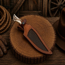 Load image into Gallery viewer, Deer Hunting Bowie Knife – Frostfang Damascus Steel Stag Handle