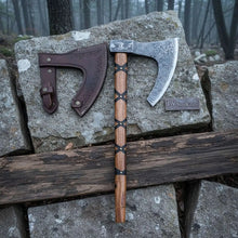 Load image into Gallery viewer, Handmade Damascus Skeggøx Bearded Axe with Leather Wrap and Sheath