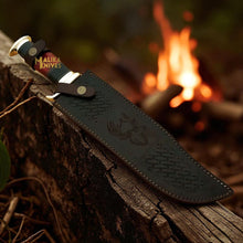 Load image into Gallery viewer, Damascus Dundee Bowie Knife Bull Horn Pakka Wood Handle
