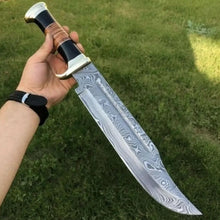 Load image into Gallery viewer, Dundee Clip Point Bowie Knife – Handmade 17 Inch Frontier Blade, Damascus or High Polish Steel | JW SteelCrafts