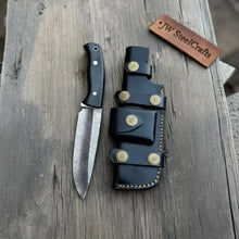 Load image into Gallery viewer, Handcrafted Hunting Knife – Walnut Wood or Black Micarta Handle | Full Tang with Leather Sheath