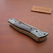 Load image into Gallery viewer, Handmade Damascus Steel Folding Knife – Matte Black Handle with Brass Liner &amp; Thumb Stud | JW SteelCrafts