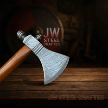 Load image into Gallery viewer, Damascus Pipe Tomahawk Hand Forged Viking Axe