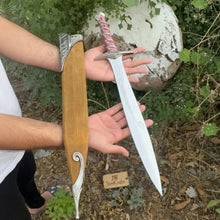 Load image into Gallery viewer, Handmade Fantasy Short Sword with Reddish Wood Grip and Wooden Sheath