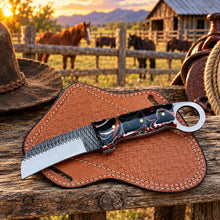 Load image into Gallery viewer, Emberhook Rasp Steel Hawkbill Knife – Resin Handle &amp; Leather Sheath
