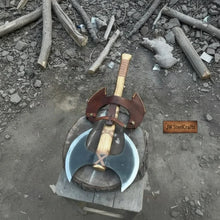 Load image into Gallery viewer, Handcrafted Double-Head Decorative Axe with Wooden Handle – JW SteelCrafts