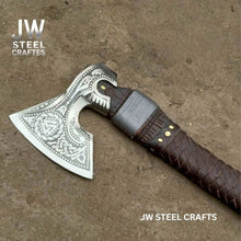 Load image into Gallery viewer, Viking Style Engraved Axe | Handcrafted Leather Wrapped Handle