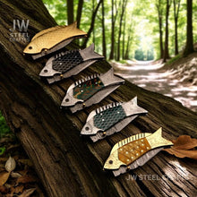 Load image into Gallery viewer, Fish-Style Damascus Folding Knife | 5 Color Variants | Hand-Engraved Collectible