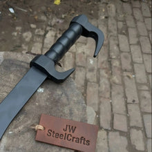 Load image into Gallery viewer, Handmade Fantasy Falchion Sword in Blackened Steel with Curved Blade