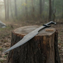 Load image into Gallery viewer, Handmade Fantasy Falchion Sword in Blackened Steel with Curved Blade