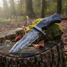 Load image into Gallery viewer, Feather Damascus Hunting Knife Pakka Wood Handle
