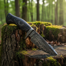 Load image into Gallery viewer, Feather Damascus Hunting Knife Pakka Wood Handle