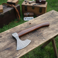 Load image into Gallery viewer, Field Ready Camping Axe, Artisan Pattern Steel Blade, Balanced Wood Handle