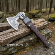 Load image into Gallery viewer, Viking Style Engraved Axe | Handcrafted Leather Wrapped Handle
