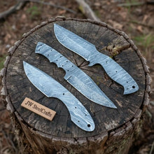 Load image into Gallery viewer, Damascus Knife Blanks Set 4.5 Inch Blades Fixed Blade DIY Trio