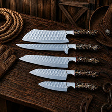 Load image into Gallery viewer, Cone Back Handles D2 Steel Chef Knife Set with Leather Roll Kit