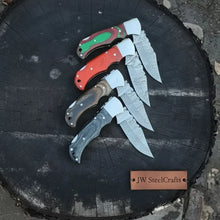 Load image into Gallery viewer, Handmade Damascus Steel Folding Knife – 4 Premium Handle Variations