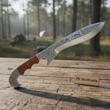 Load image into Gallery viewer, Frontier Bowie Knife Hand Engraved D2 Steel Blade Trailing Point Custom Handmade by JW SteelCrafts