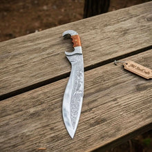 Load image into Gallery viewer, Frontier Bowie Knife Hand Engraved D2 Steel Blade Trailing Point Custom Handmade by JW SteelCrafts