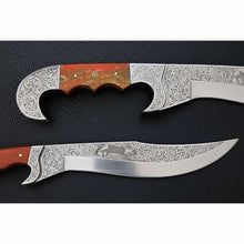 Load image into Gallery viewer, Frontier Bowie Knife Hand Engraved D2 Steel Blade Trailing Point Custom Handmade by JW SteelCrafts