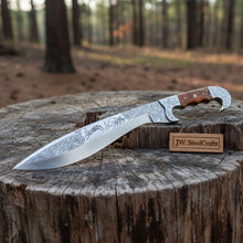 Load image into Gallery viewer, Frontier Bowie Knife Hand Engraved D2 Steel Blade Trailing Point Custom Handmade by JW SteelCrafts