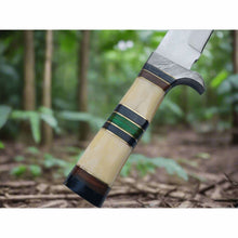 Load image into Gallery viewer, Frontier Bowie Knife, Jim Bowie Style Clip Point Knife, Hand Forged Mirror Polish Blade, Stacked Bone Handle, Traditional American Bowie with Leather Sheath