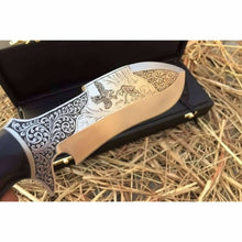 Load image into Gallery viewer, Frontier Bowie Knife, Persian Clip Point, Hand Engraved D2 Steel, Custom Handmade Blade, JW SteelCrafts
