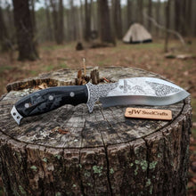Load image into Gallery viewer, Frontier Bowie Knife, Persian Clip Point, Hand Engraved D2 Steel, Custom Handmade Blade, JW SteelCrafts
